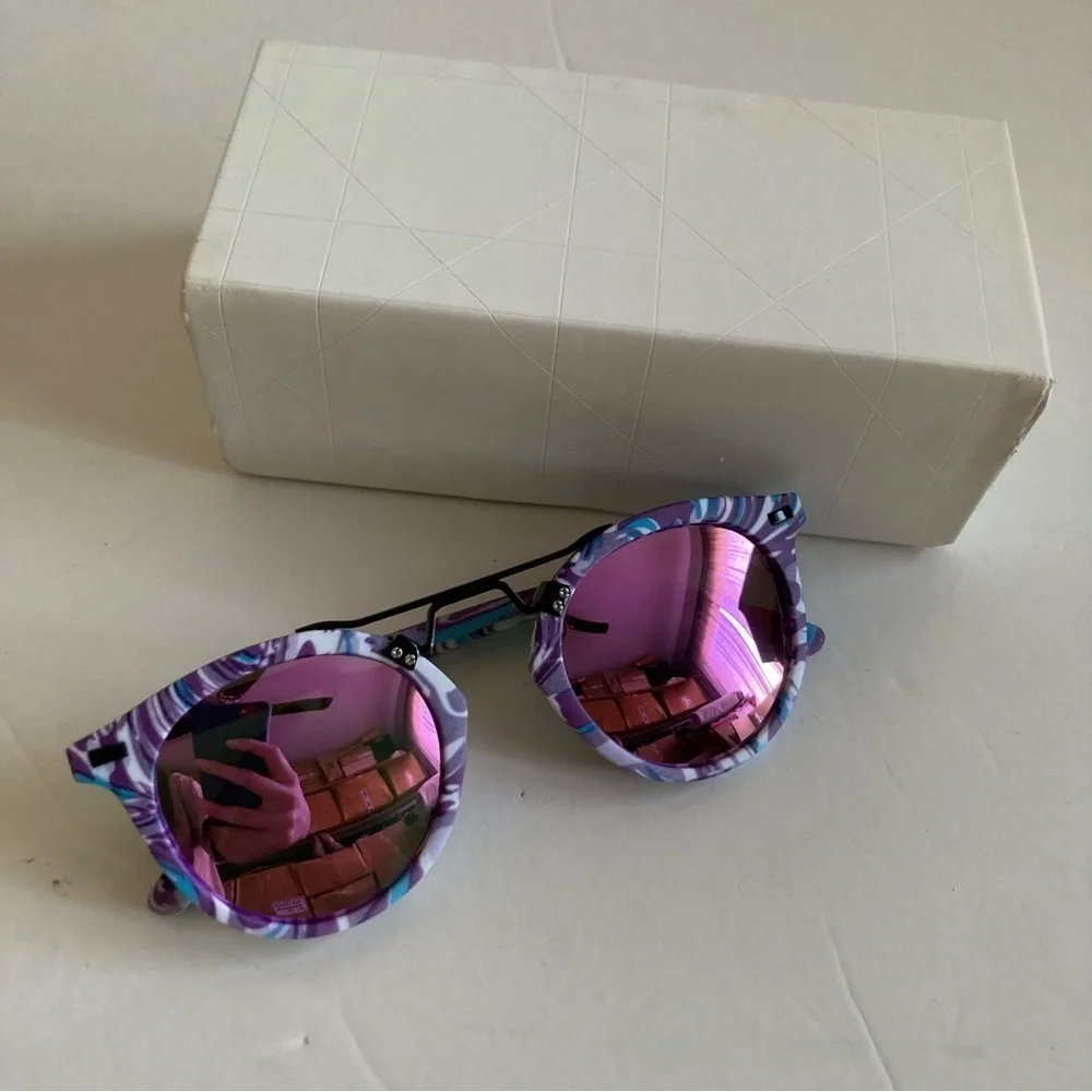 New Retro Sunglasses Marbled Trim Pink Blue White